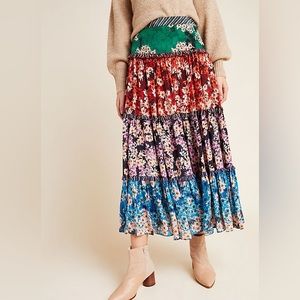 Bhanuni by Jyoti for Anthropologie Tiered Silky Maxi Skirt floral